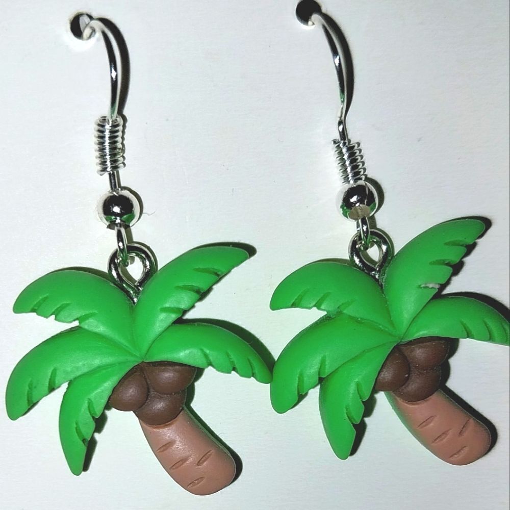 Green Palm Tree Super Cute, Colorful, Fun Earrings For Adults And Kids - Picture 5 of 6